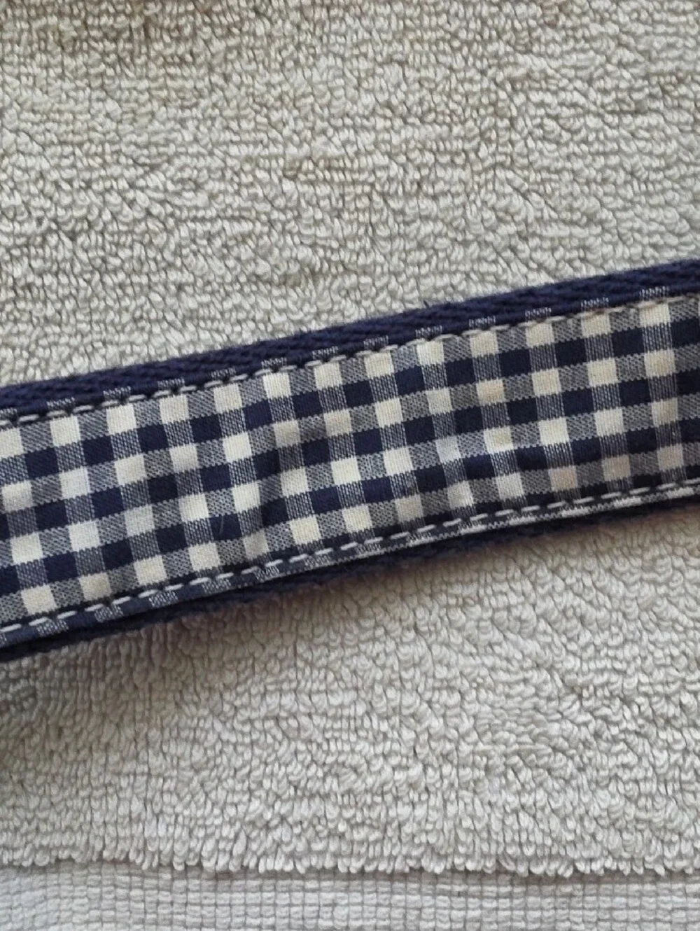 YRI Brown Leather Belt — Embossed USA Made Logo Navy And White Gingham Size 42